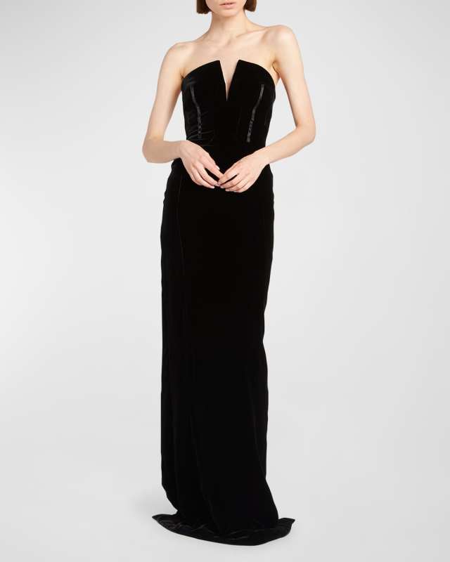 Strapless Velvet Column Gown